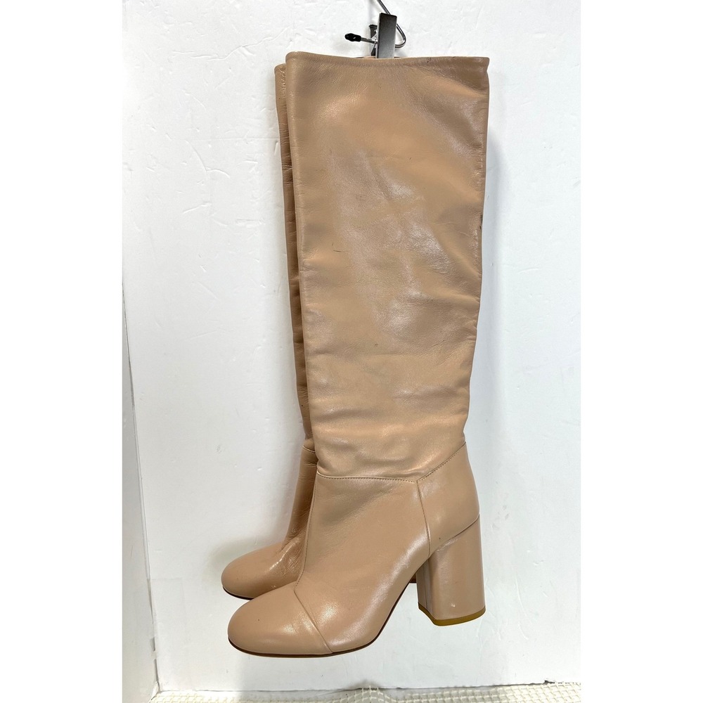 Marimekko Rounded Tall Leather Boots Women's Size 39 (8.5) Beige Tan flaws